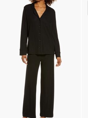 Skims Black Ribbed Sleep Pajama Set Size XL